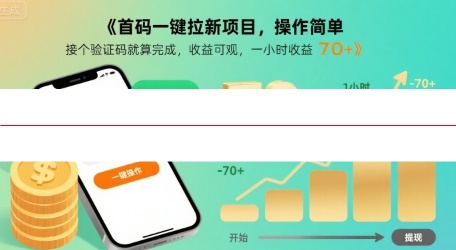 首码一键拉新项目，操作简单，接个验证码就算完成，收益可观， 一小时收益70+【揭秘】